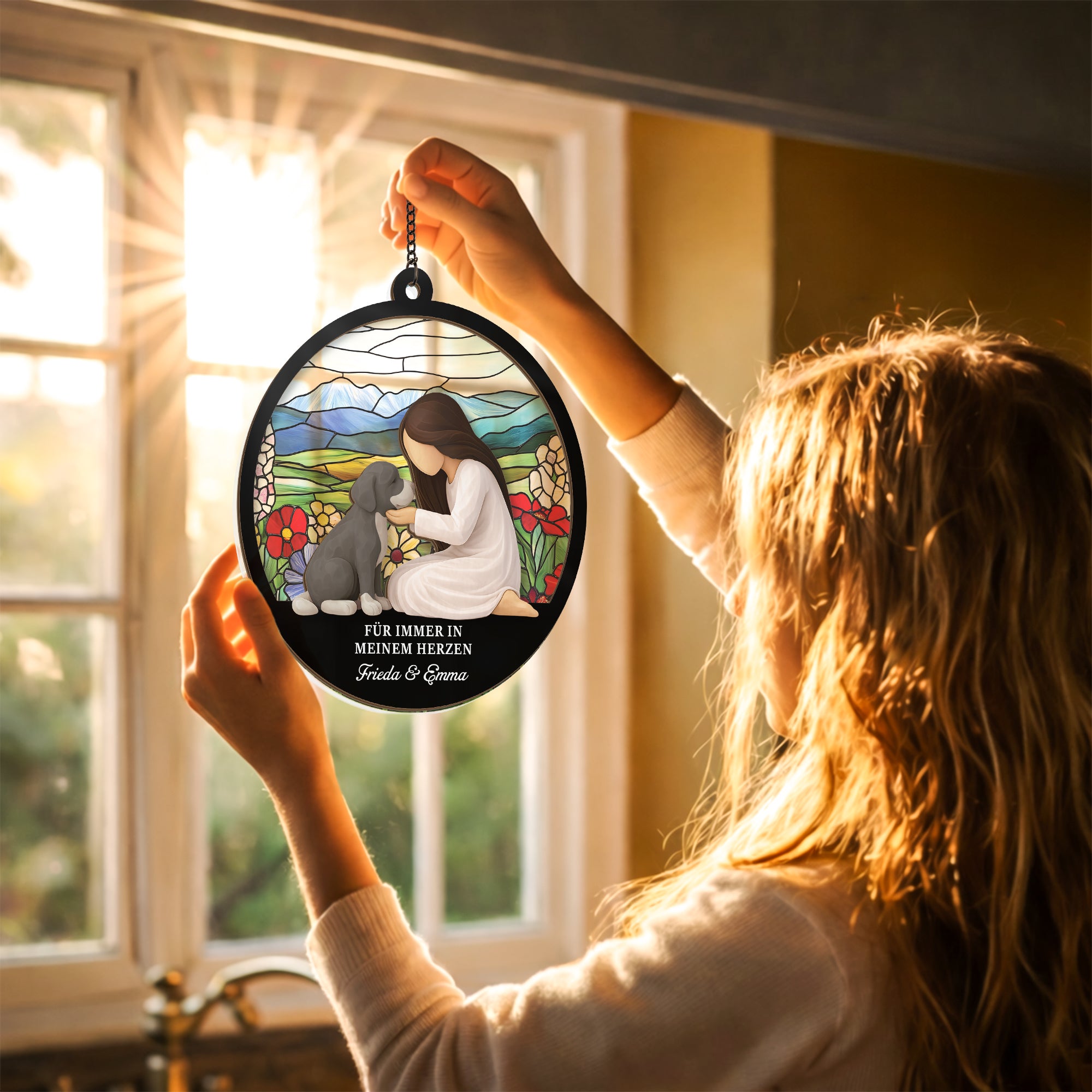 7667UGE2 wenn liebe allein dich hatte halten konnen hattest du ewig gelebt personalisierte trauergeschenke  acryl sonnenfanger hund 7667ucpnc