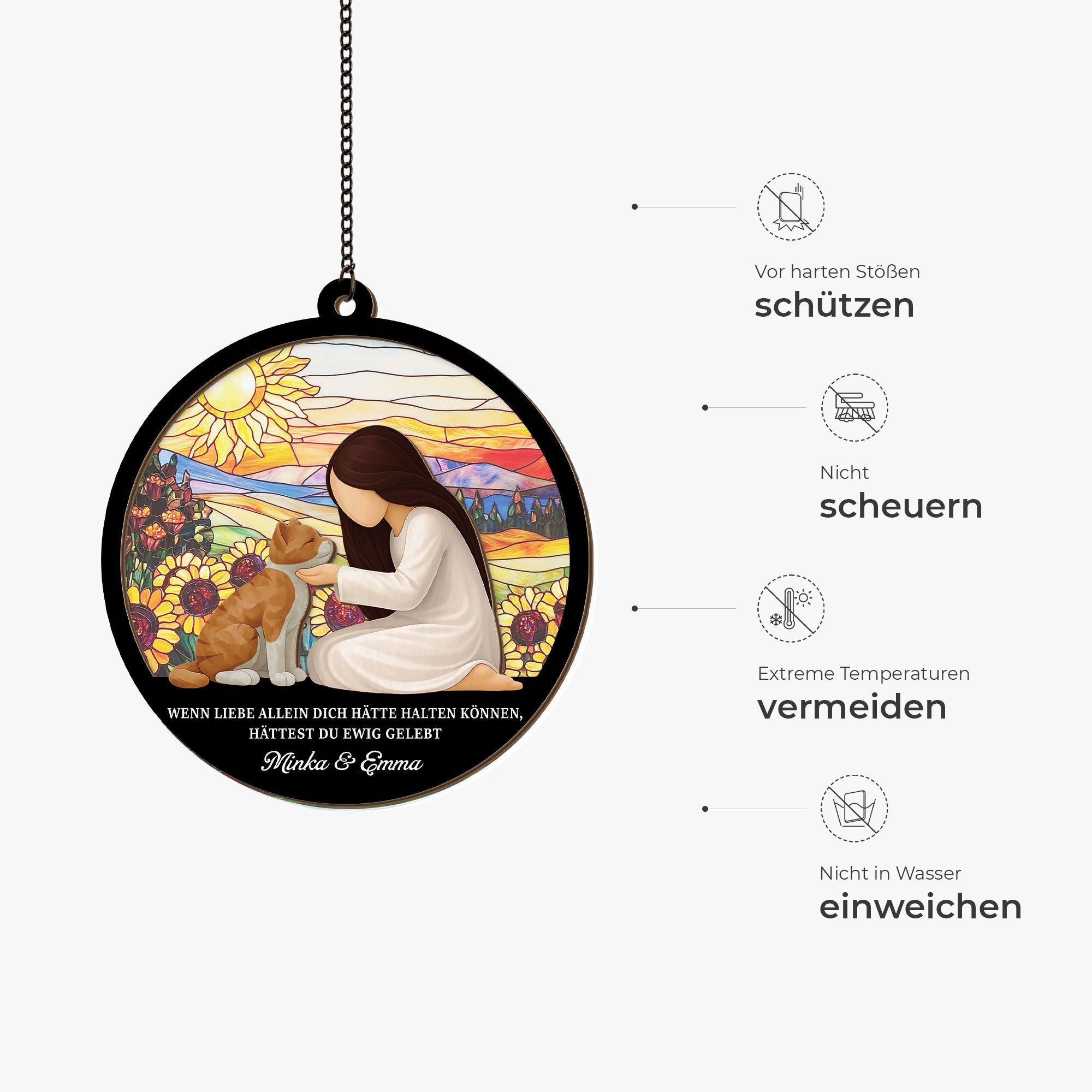 7667UGE4 wenn liebe allein dich hatte halten konnen hattest du ewig gelebt personalisierte trauergeschenke  acryl sonnenfanger katze 7667ucpnd