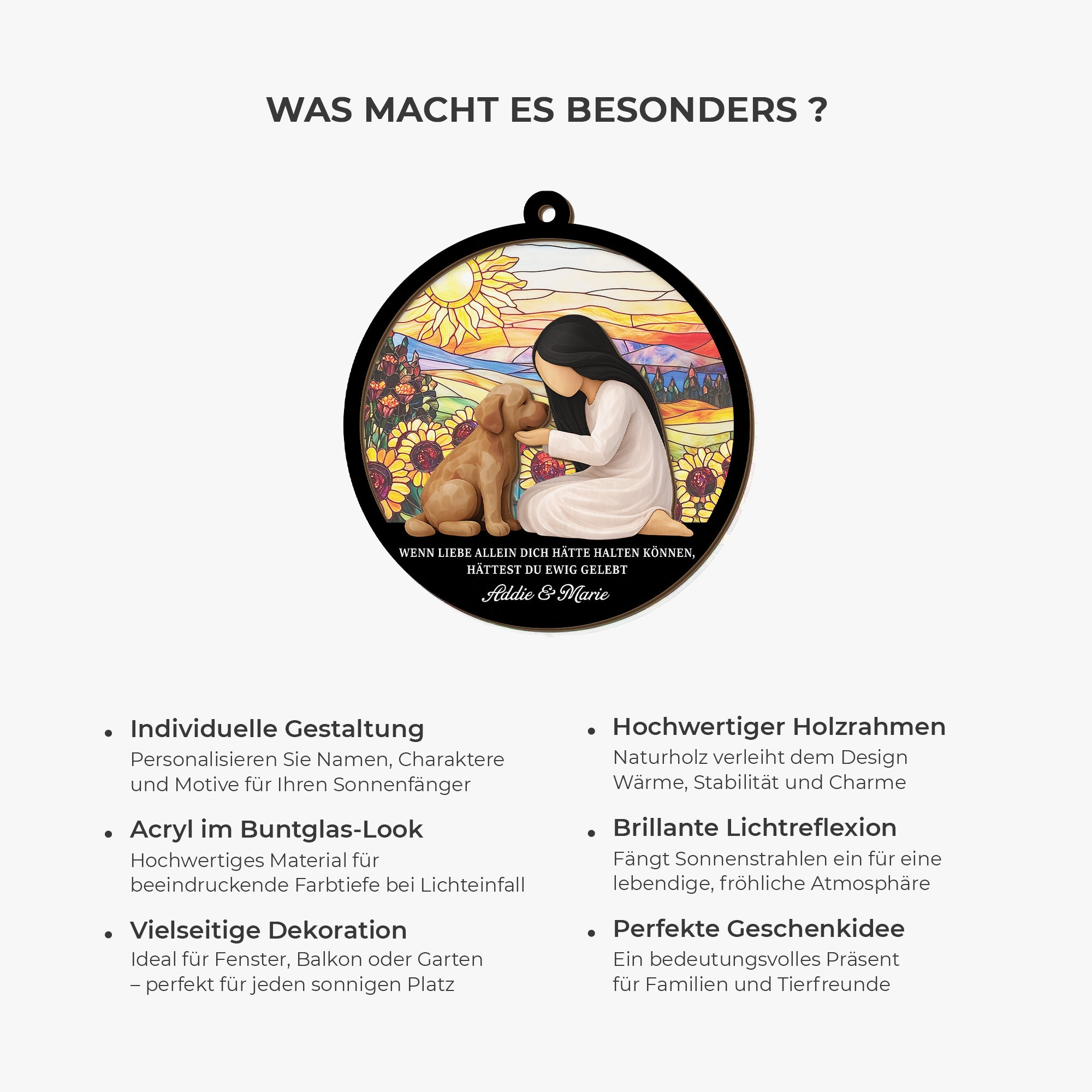 7667UGE5 wenn liebe allein dich hatte halten konnen hattest du ewig gelebt personalisierte trauergeschenke  acryl sonnenfanger hund 7667ucpnc