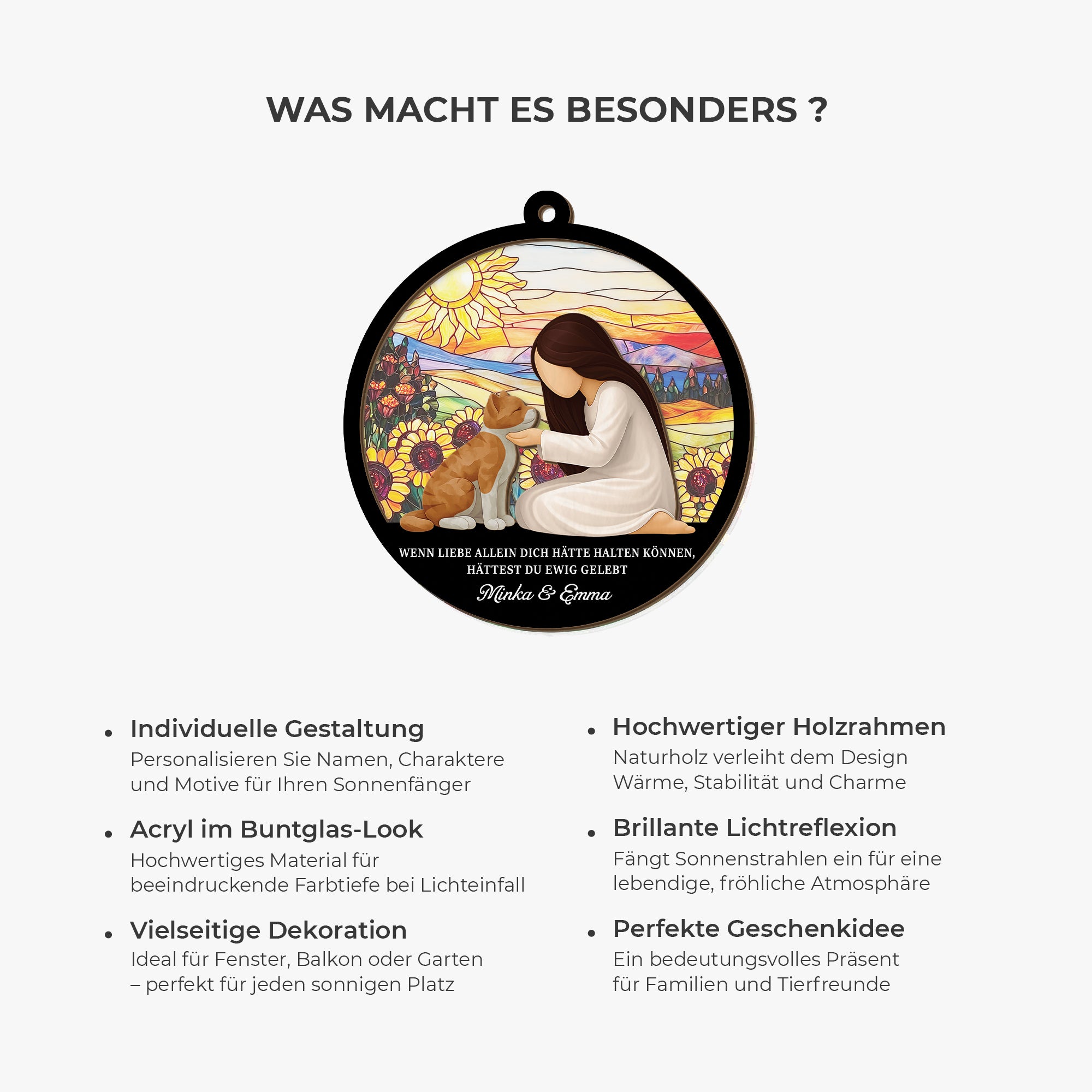 7667UGE5 wenn liebe allein dich hatte halten konnen hattest du ewig gelebt personalisierte trauergeschenke  acryl sonnenfanger katze 7667ucpnd