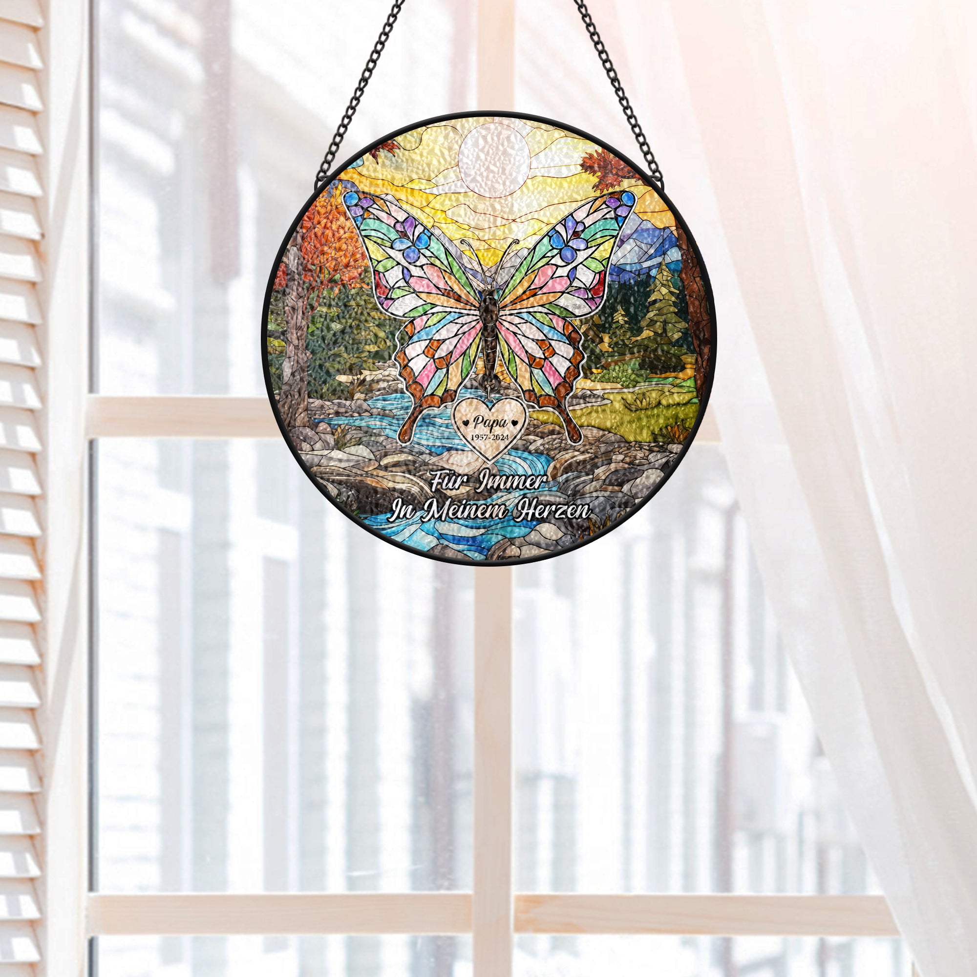 7687UGE2 in liebevoller erinnerung schmetterlinge personalisierte trauergeschenke  buntglas sonnenfanger papamama 7687utpca