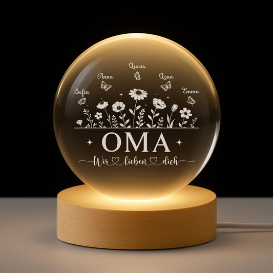 7688LGE1 wir lieben dich blumen  schmetterlinge personalisiertes geschenk  kristallkugel mamaoma 7688ltpta