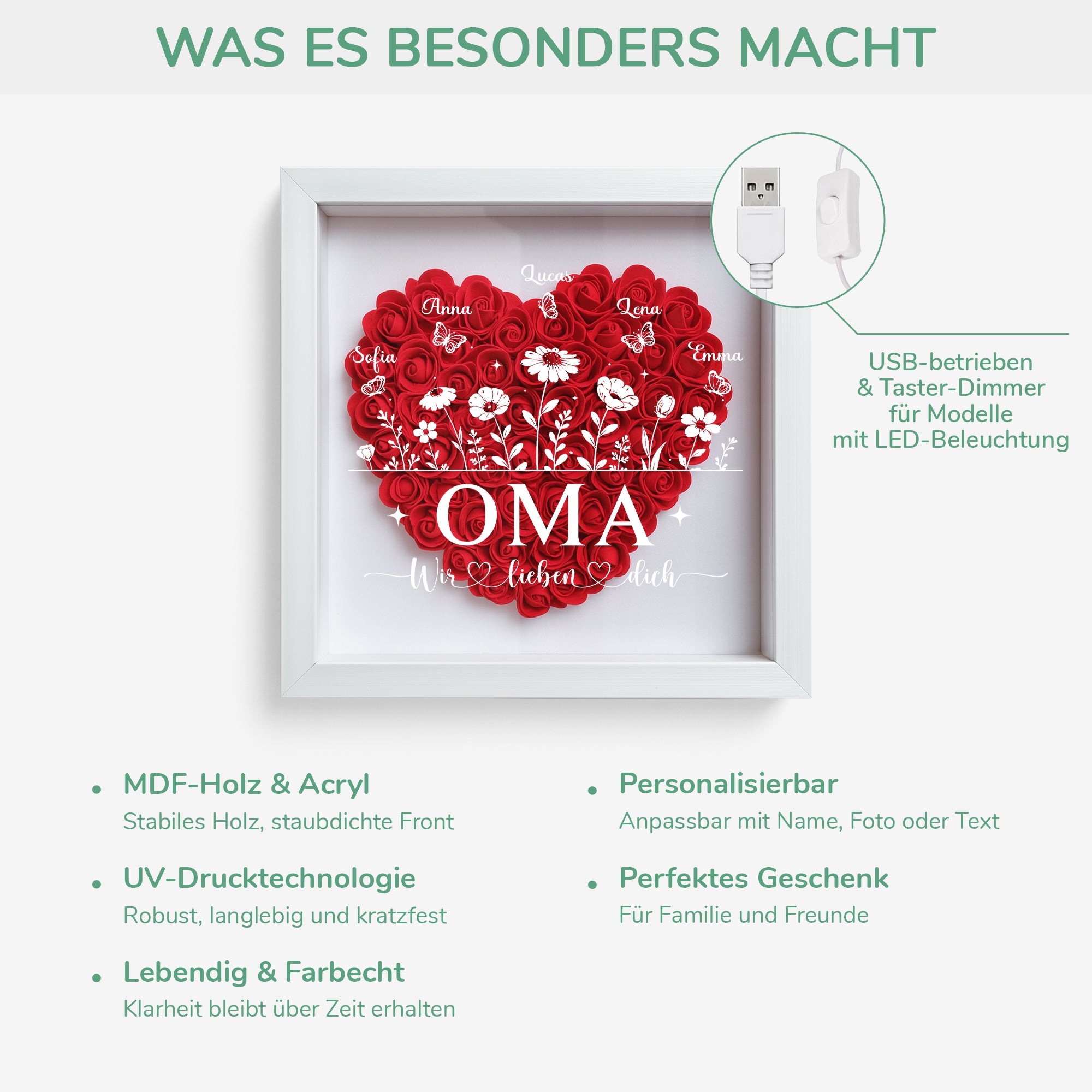 7688OGE3 wir lieben dich blumen 3d bilderrahmen personalisiert mama oma blumen 7688otptg