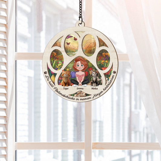 7704UGE2 du hast pfotenabdrucke in meinem herzen hinterlassen personalisierte geschenke katze  acryl sonnenfanger 7704uctnd