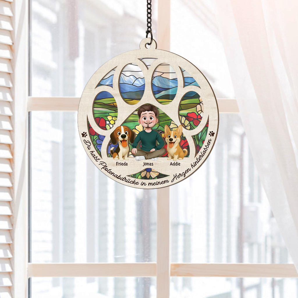 7704UGE2 du hast pfotenabdrucke in meinem herzen hinterlassen personalisierte hunde geschenke  acryl sonnenfanger 7704uctnc