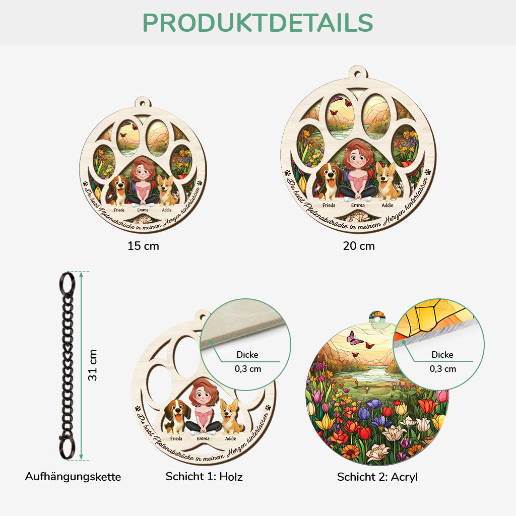 7704UGE3 du hast pfotenabdrucke in meinem herzen hinterlassen personalisierte hunde geschenke  acryl sonnenfanger 7704uctnc