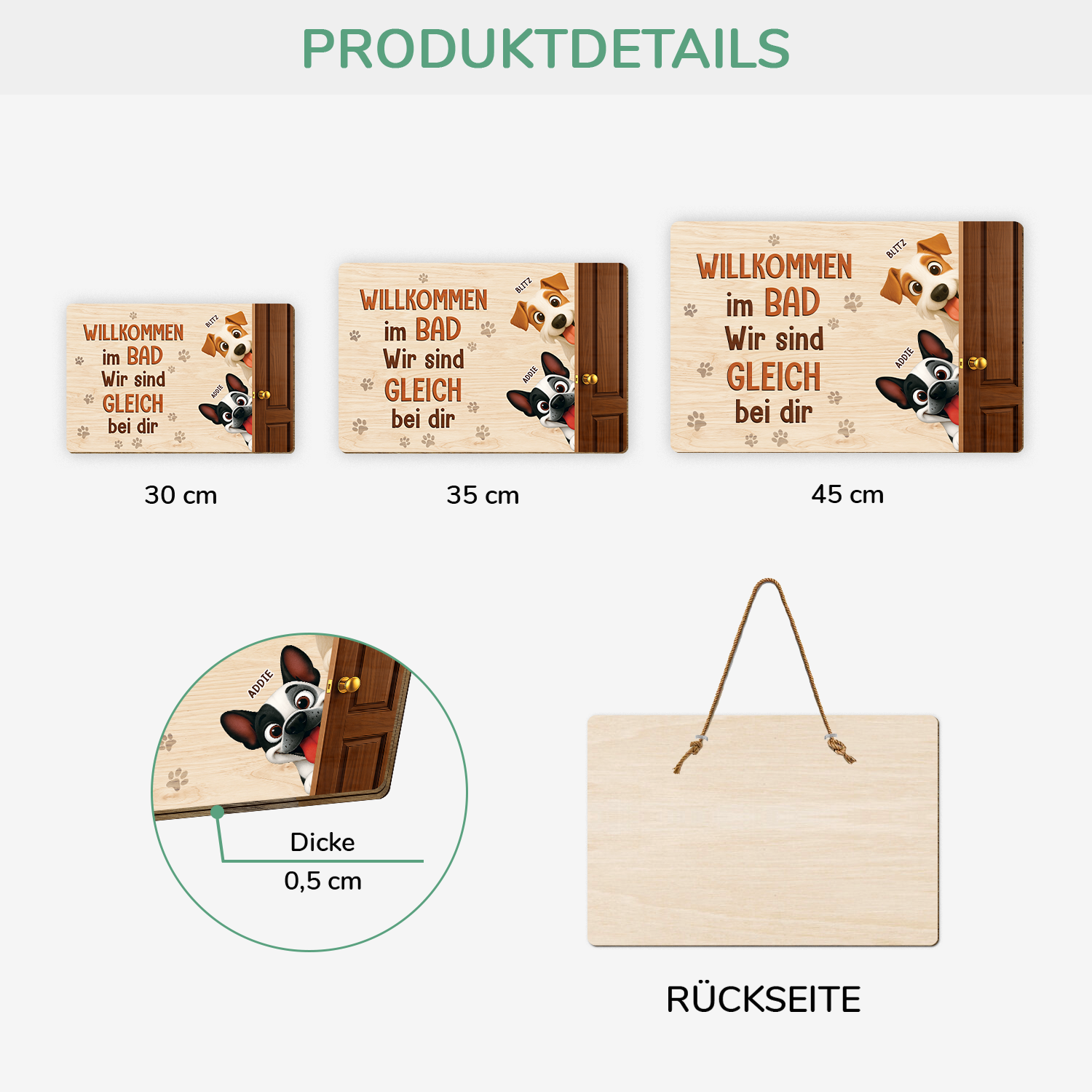 7735QGE3 willkommen im bad wir sind gleich bei dir holzschild personalisiert_ hund 7735qtrac