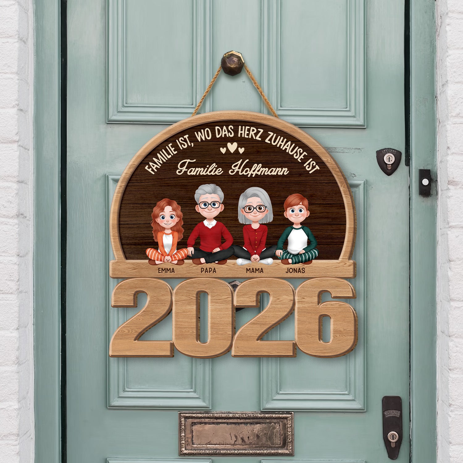 7738QGE2 familie ist wo das herz zuhause ist holzschild familie personalisiert_ mit hund  katze 7738qtlni