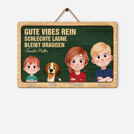 7744QGE1 gute vibes rein schlechte laune bleibt draussen personalisierte geschenke familie  holzschild mit hund  katze 7744qtkhi
