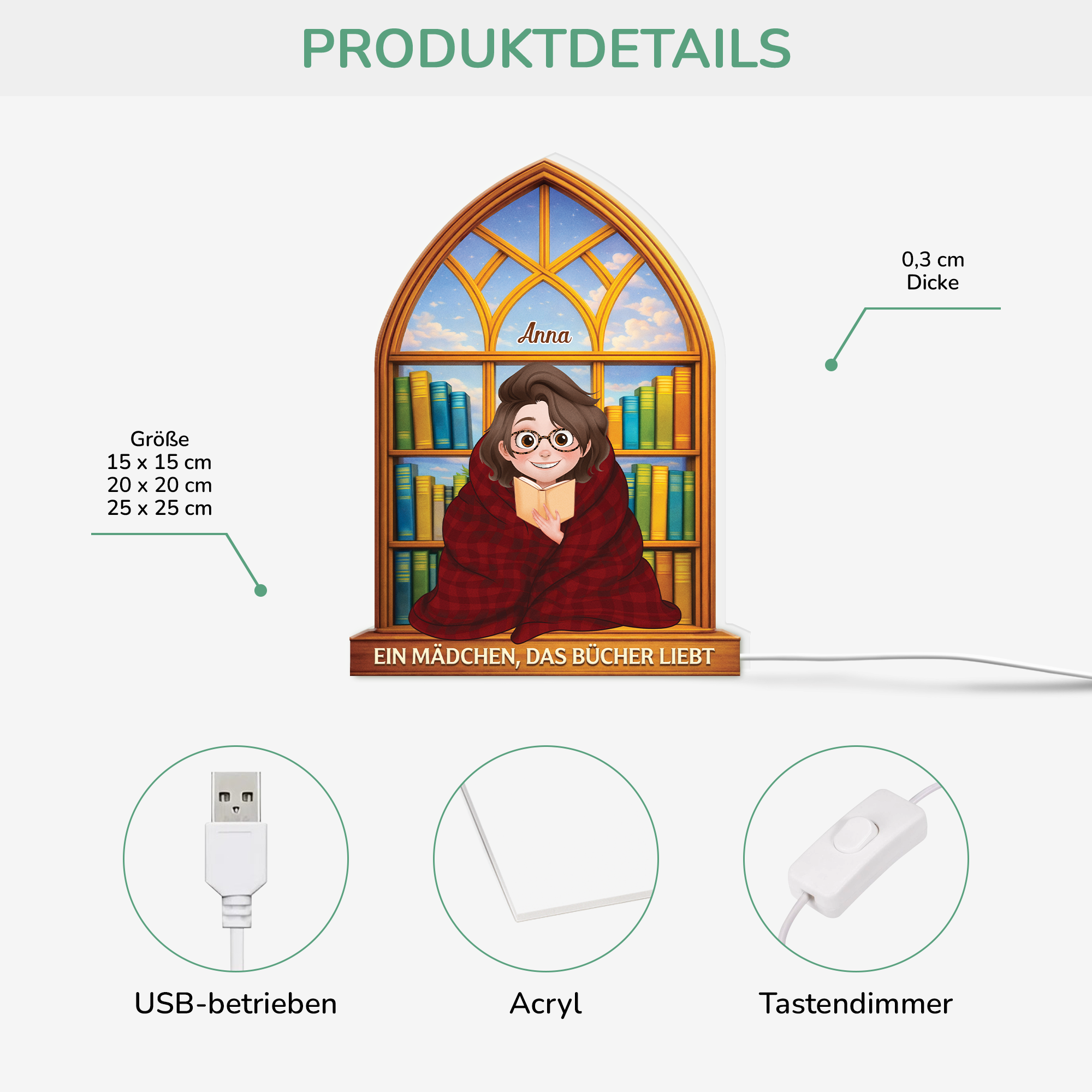 7755LGE3 einfach ein madchen das bucher liebt personalisierte lightbox leseratten_ frauen  manner 7755lurta