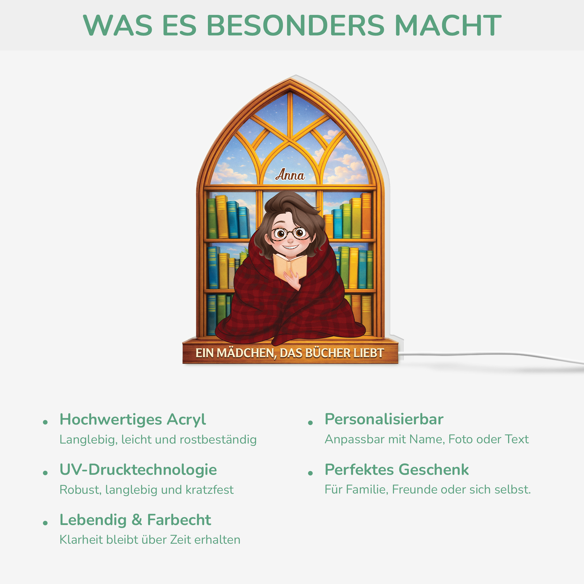 7755LGE4 einfach ein madchen das bucher liebt personalisierte lightbox leseratten_ frauen  manner 7755lurta