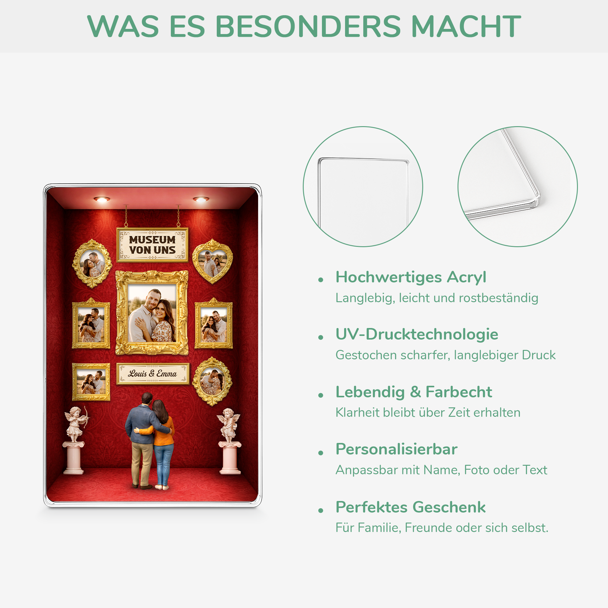 7801RGE4 3d druck effekt museum von uns rechteck acryl aufsteller personalisiert paar foto 7801rsrwg