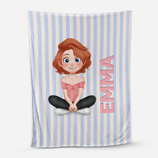 7814BGE1 fraumann cartoon mit namen personalisiertes geschenk  gestreifte kuscheldecke 7814bcqca