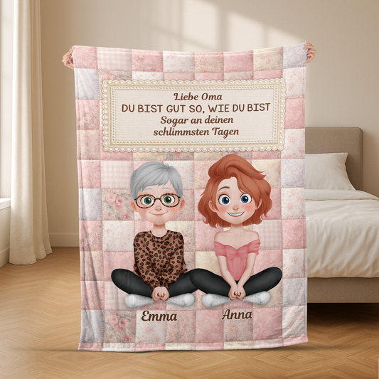 7815BGE2 3d druck effekt liebe mama du bist gut so wie du bist omamama kuscheldecke personalisiert_ 7815bcfc5