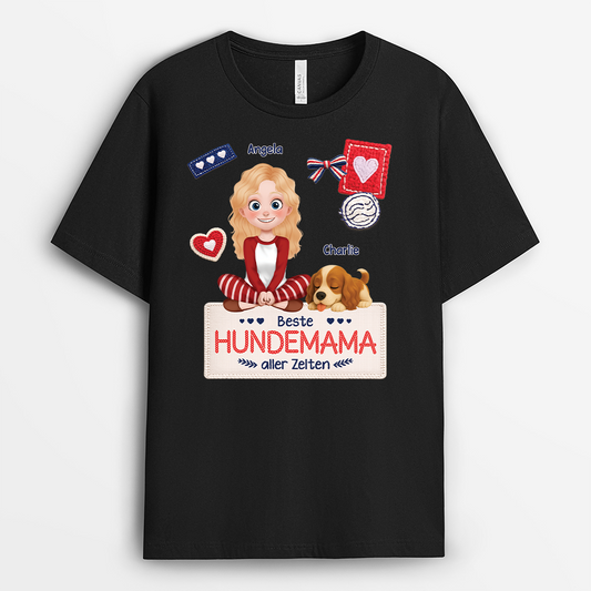 7816AGE1 beste hundemama der welt t shirt hund personalisiert strick optik 7816acfmc