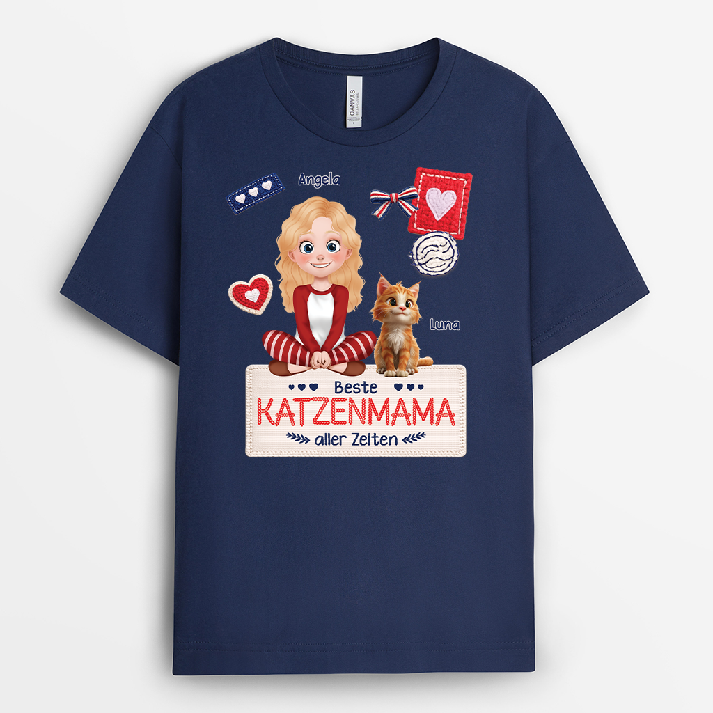 7816AGE2 bester katzenpapa der welt katzen t shirt personalisiert strick optik 7816acfmd