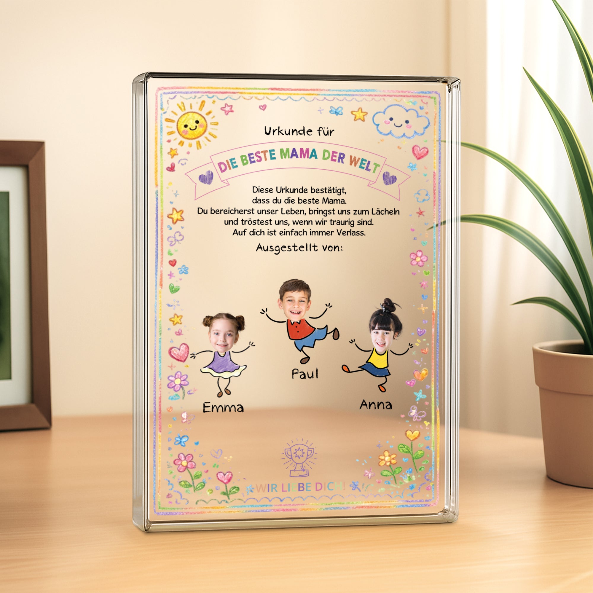 7831RGE2 urkunde fur die beste mama der welt rechteck acryl aufsteller personalisiert foto mamaoma 7831rsyca