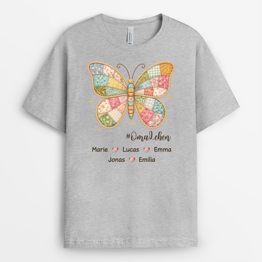 7842AGE2 liebe _omaleben schmetterling patchwork oma  mama t shirt personalisiert 7842a6fna