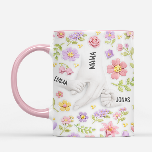 7867MGE2 3d druck effekt hand in hand personalisiertes geschenk  oma  mama tasse knete blumen 7867mshna