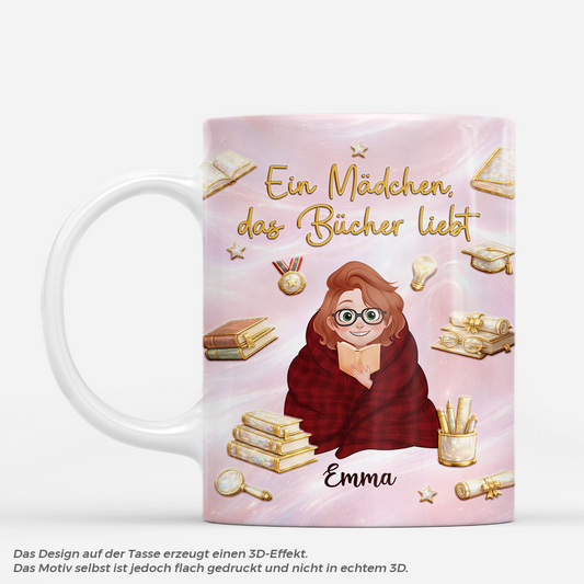 7897MGE1 3d druck effekt einfach ein madchen das buchern liebt personalisierte tasse fur leseratten_ frauen gold optik 7897msfma