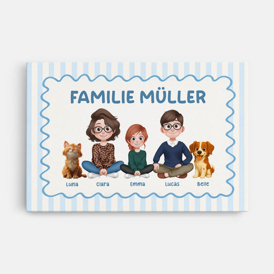 7945CGE1 familie mit hund und katze personalisierte leinwand familie_ pastell 7945c3vmf_1