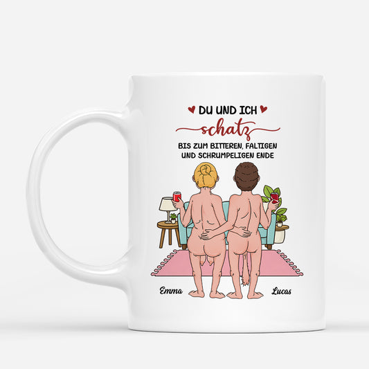 7979MGE1 du und ich schatz bis zum bitteren faltigen und schrumpeligen ende personalisierte paar geschenke  tassen 7979msqcg