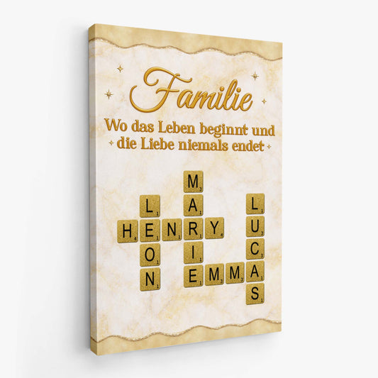 8062CGE2 3d druck effekt familie wo das leben beginnt und die liebe niemals endet personalisiertes kreuzwortratsel geschenk  leinwand 8062ccqzi