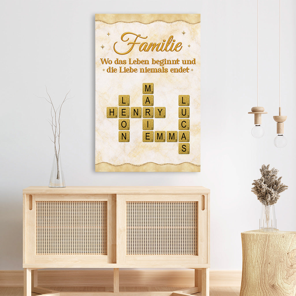 8062CGE3 3d druck effekt familie wo das leben beginnt und die liebe niemals endet personalisiertes kreuzwortratsel geschenk  leinwand 8062ccqzi