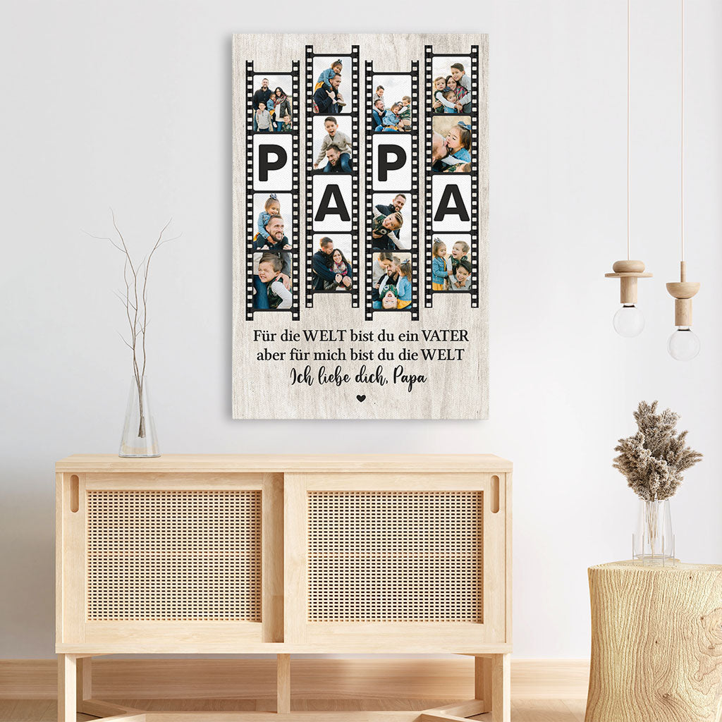 8067CGE1 fur die welt bist du ein papa fur uns bist du die welt personalisierte leinwand mama  papa mit foto rollfilm 8067c3vab_3