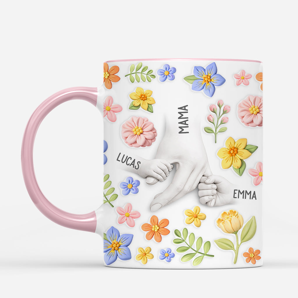 8069MGE2 3d druck effekt hand in hand personalisiertes geschenk  oma  mama tasse knete blumen 8069msz5a
