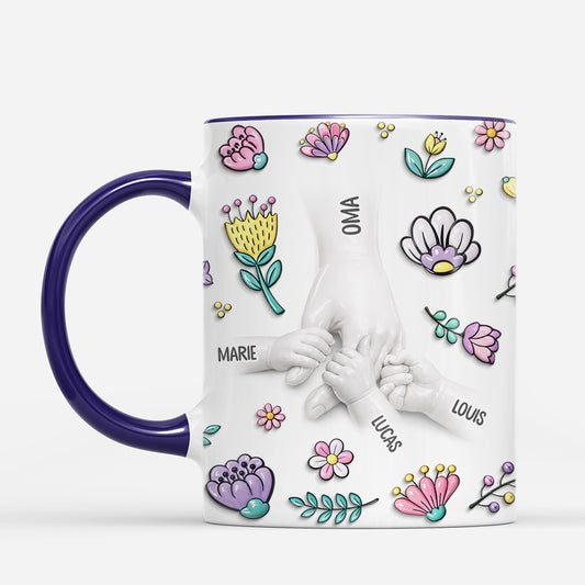 8070MGE2 3d druck effekt hand in hand personalisiertes geschenk  mamaoma tasse lila blumen 8070m6pna