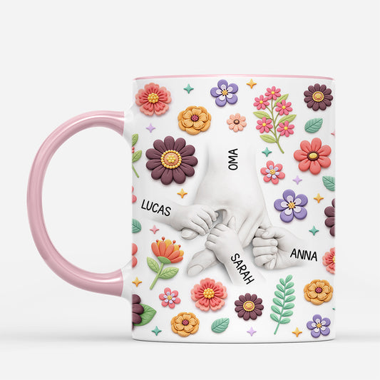 8106MGE2 3d druck effekt hand in hand personalisiertes geschenk  mamaoma tasse bunte pflanzen 8106m8qwa