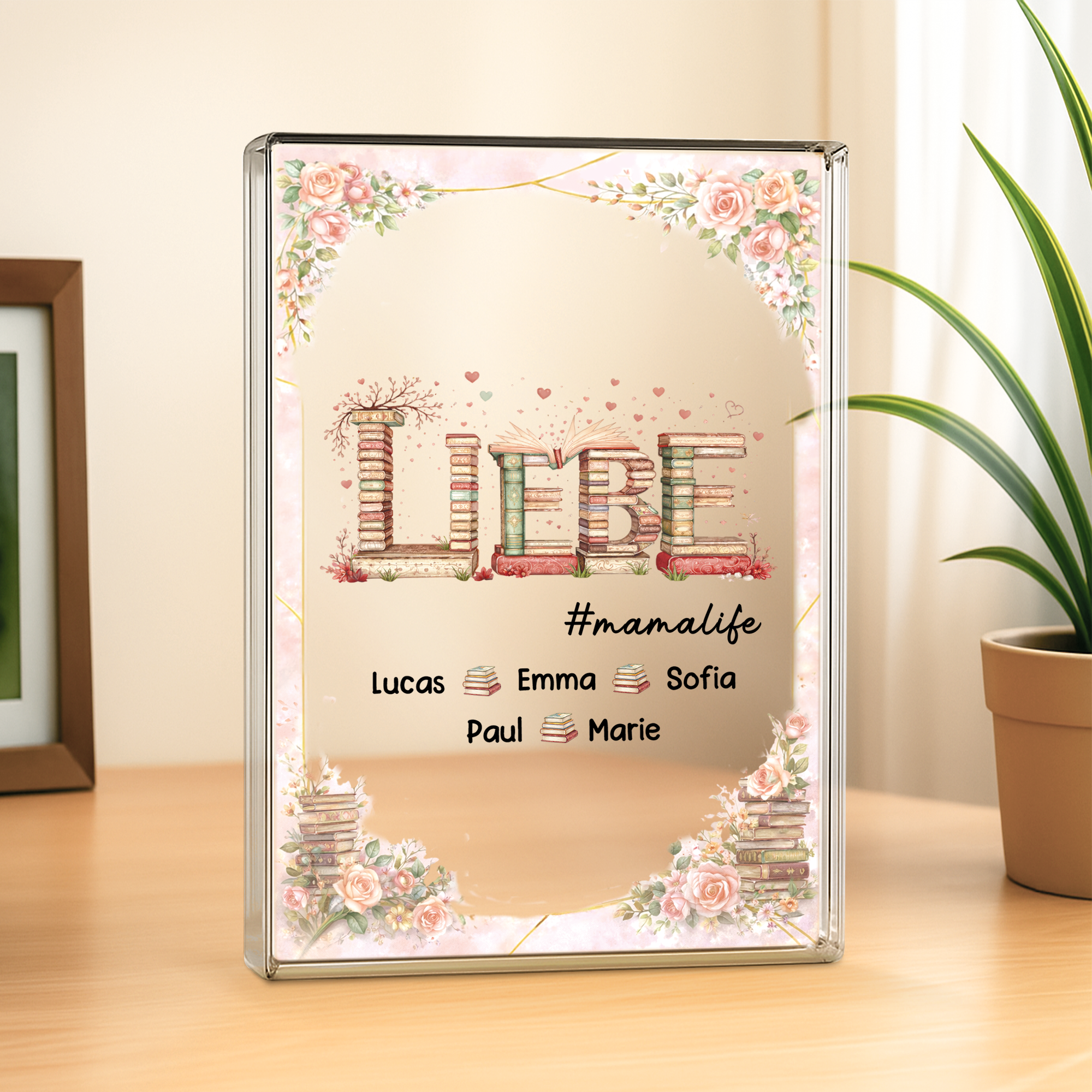 8134RGE2 liebe  bucher personalisiertes geschenk  rechteck acryl aufsteller mama  oma 8134rthca