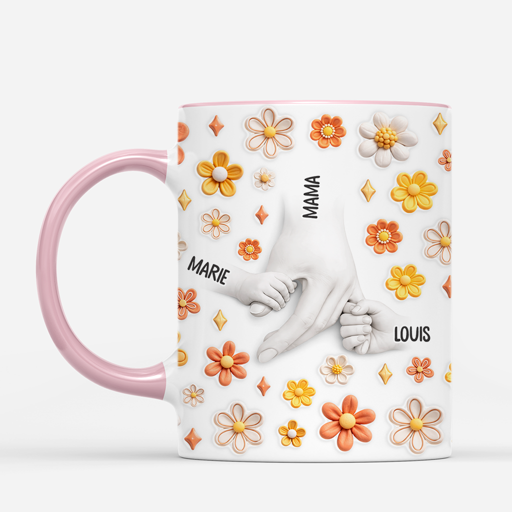 8151MGE2 3d druck effekt hand in hand mama  oma tasse personalisiert orange blumen 8151msfca