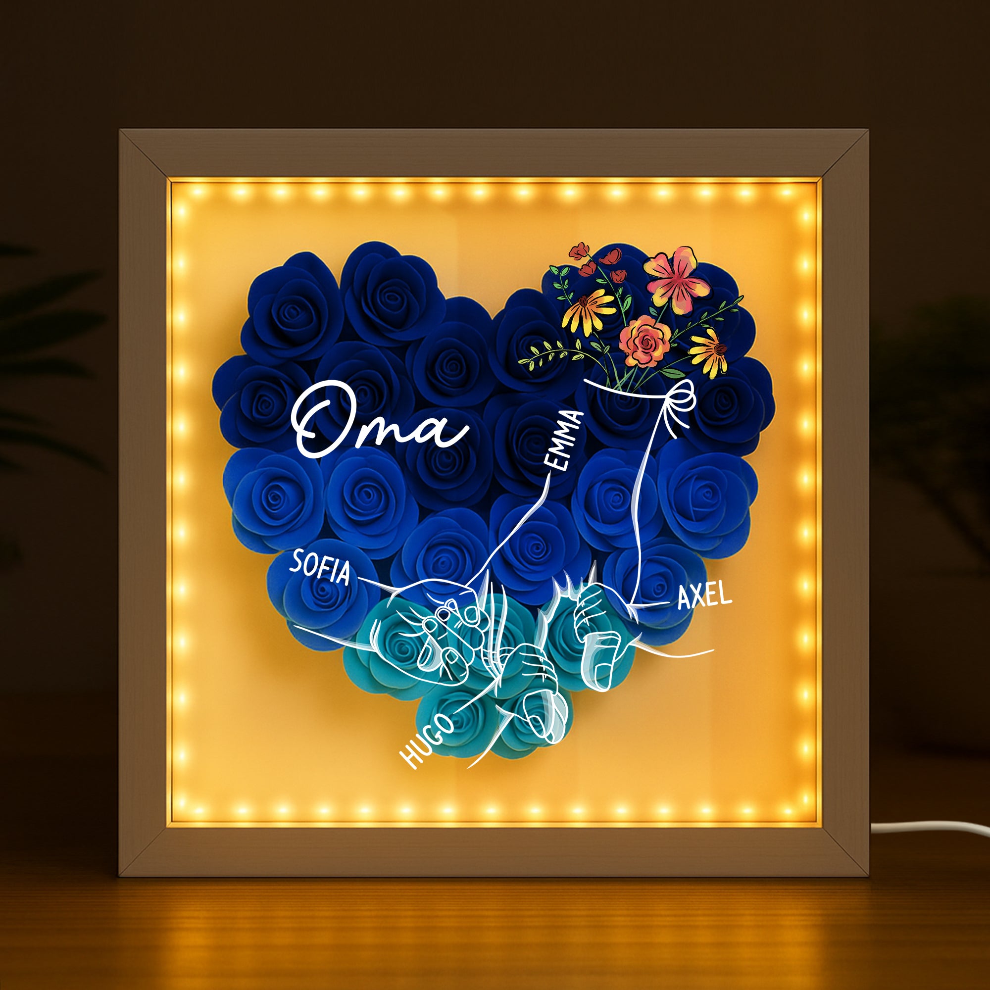 8215OGE2 mama hand in hand blumen 3d bilderrahmen personalisiert mamaoma 8215o6p5a
