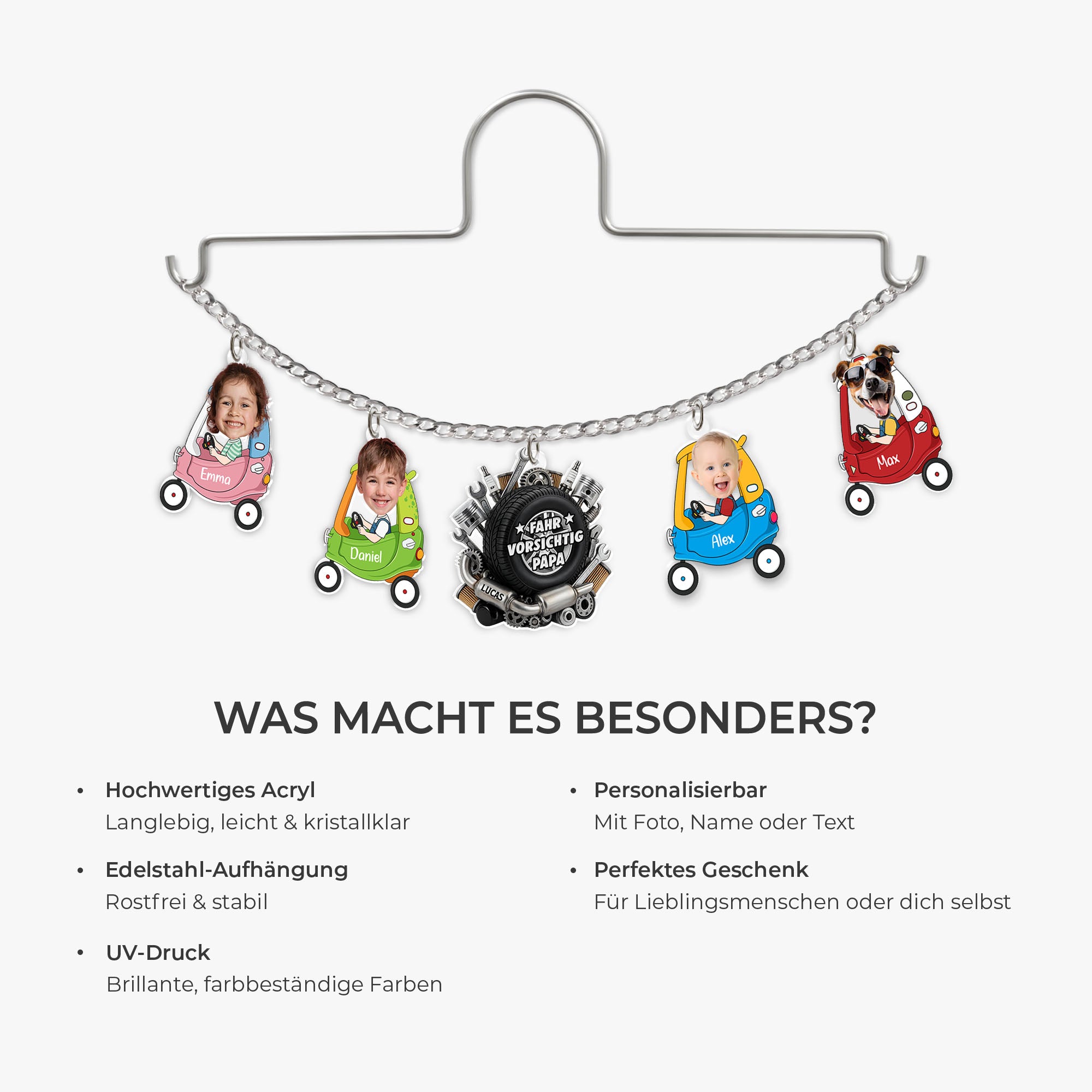 8277GGE4 fahr vorsichtig papa personalisierte geschenke foto  acryl autospiegel anhanger papa mama 8277gsyab