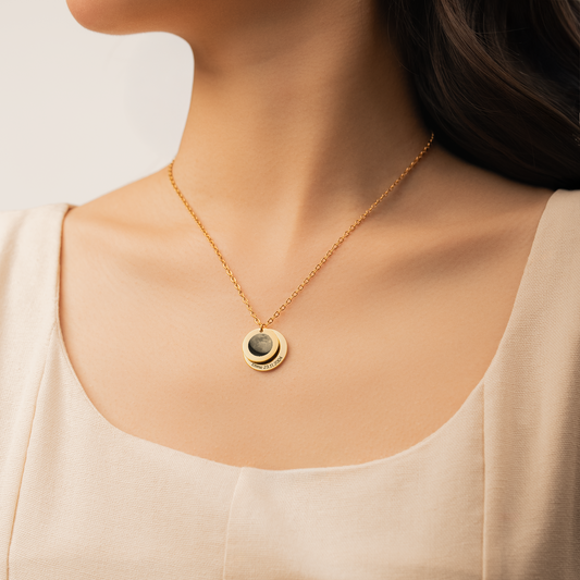 8383JGE2 mondphase personalisiertes geschenk  kette mit namen  datum 8383j
