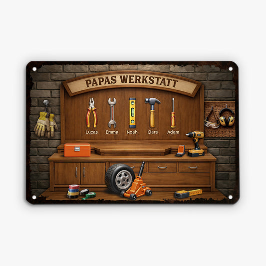 8384EGE1 papas werkstatt mauersteine werkstatt schild personalisiert opa papa 8384esxmb