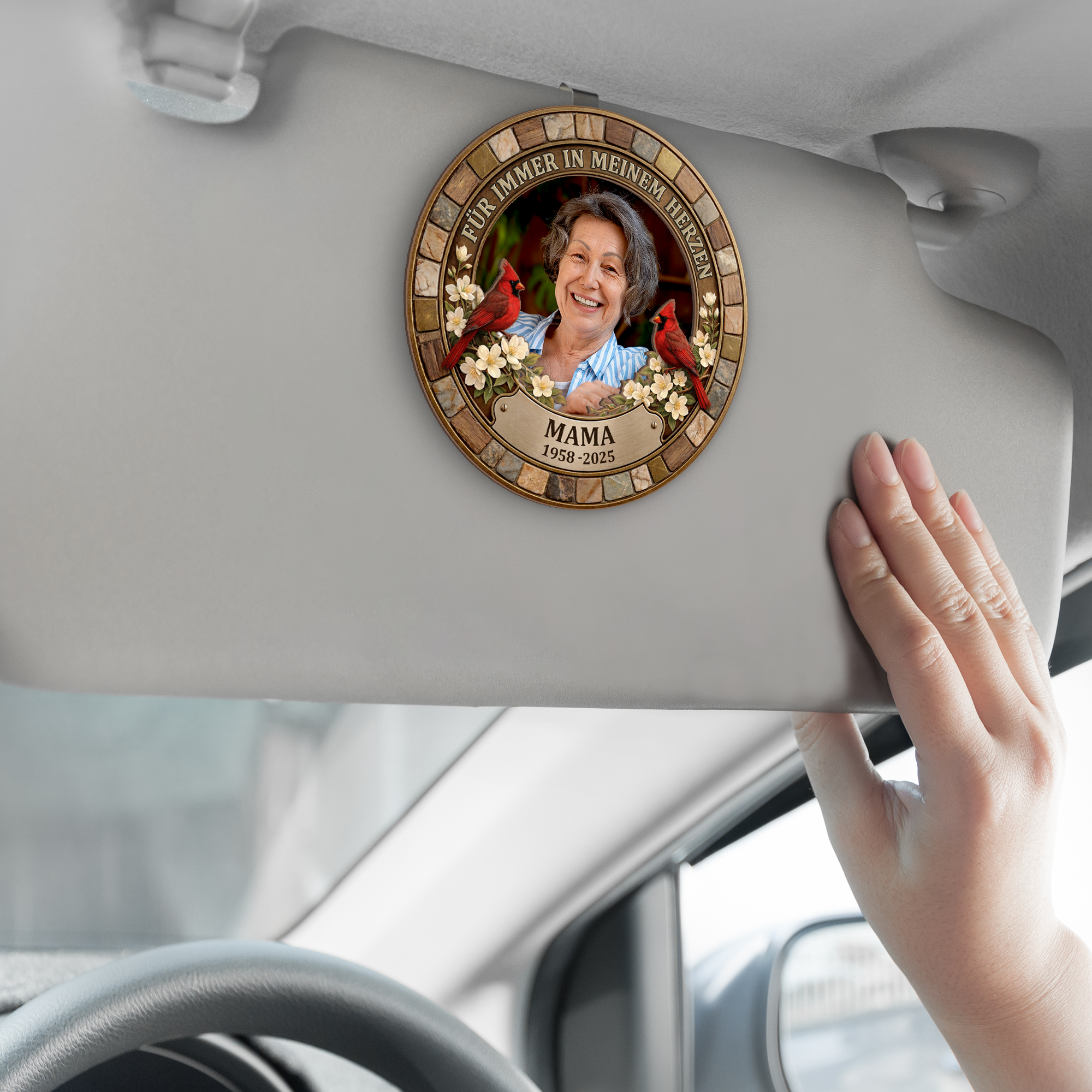8431GGE2 fur immer in meinem herzen personalisierter auto visier clip foto papa mama zur erinnerung 8431gtfwb