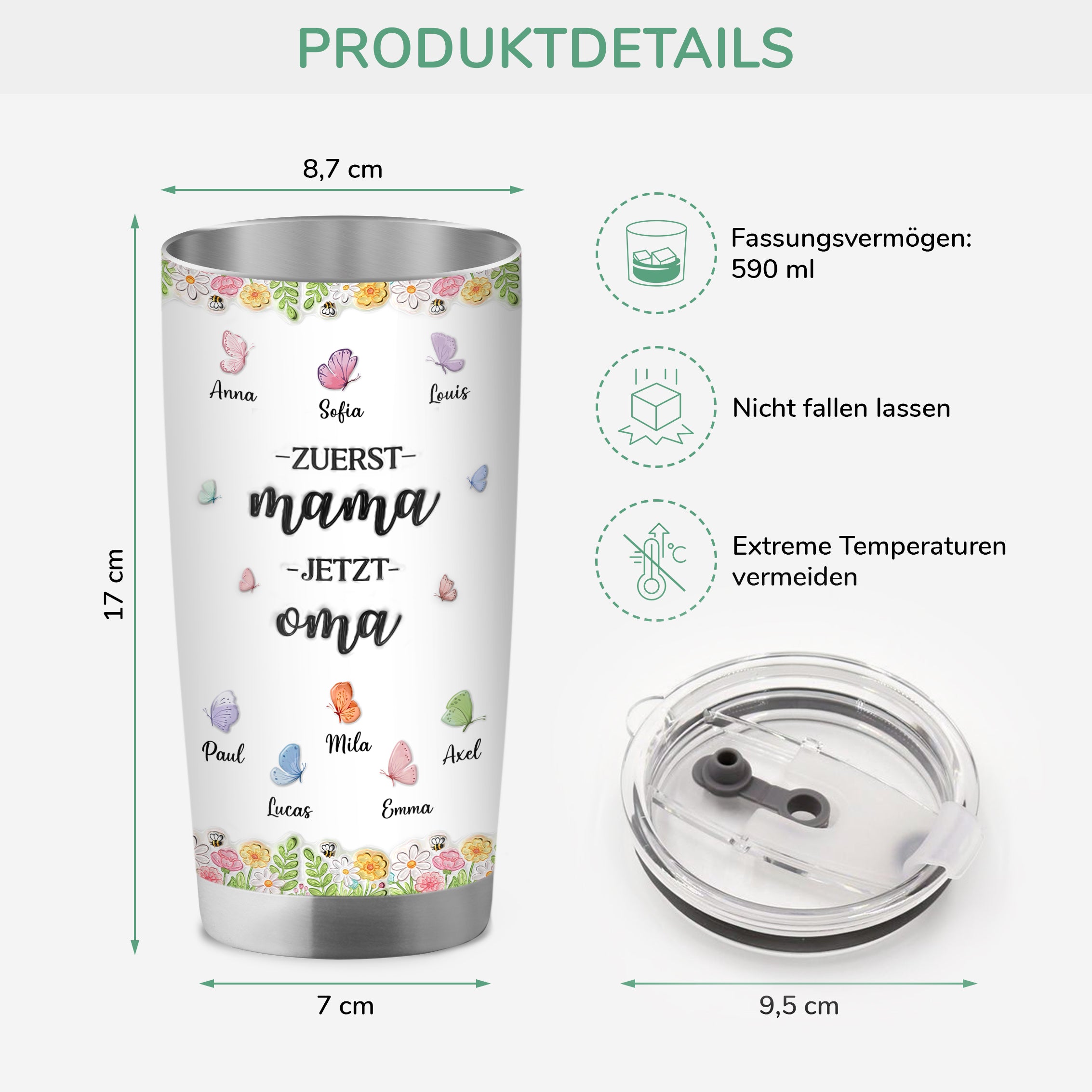 8457TGE3 3d druck effekt erst mama jetzt oma 590ml thermobecher personalisiert_ schmetterlinge 8457t8pca