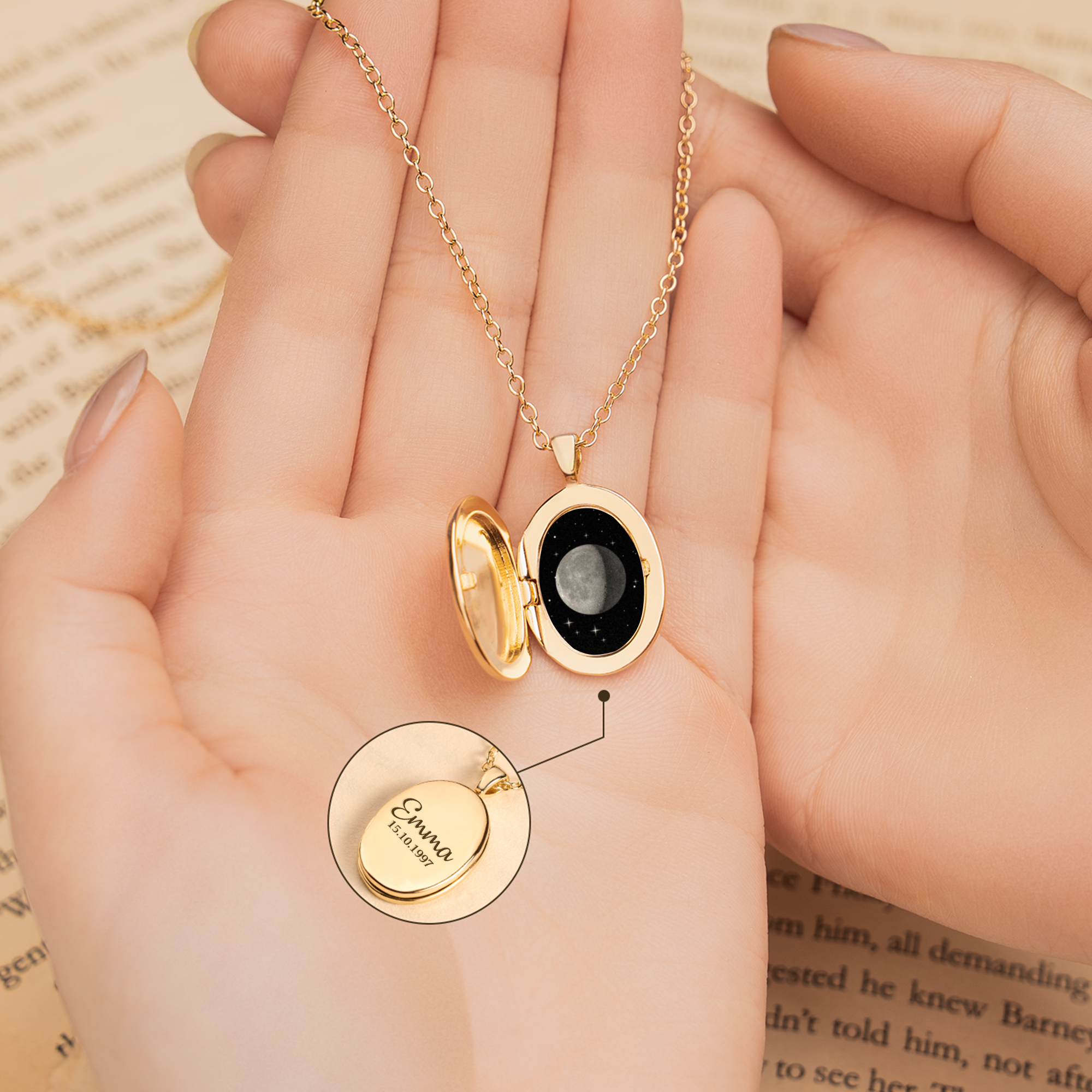 8471JGE2 mondphase personalisierte kette mit ovalem anhanger frauen 8471j8f5a