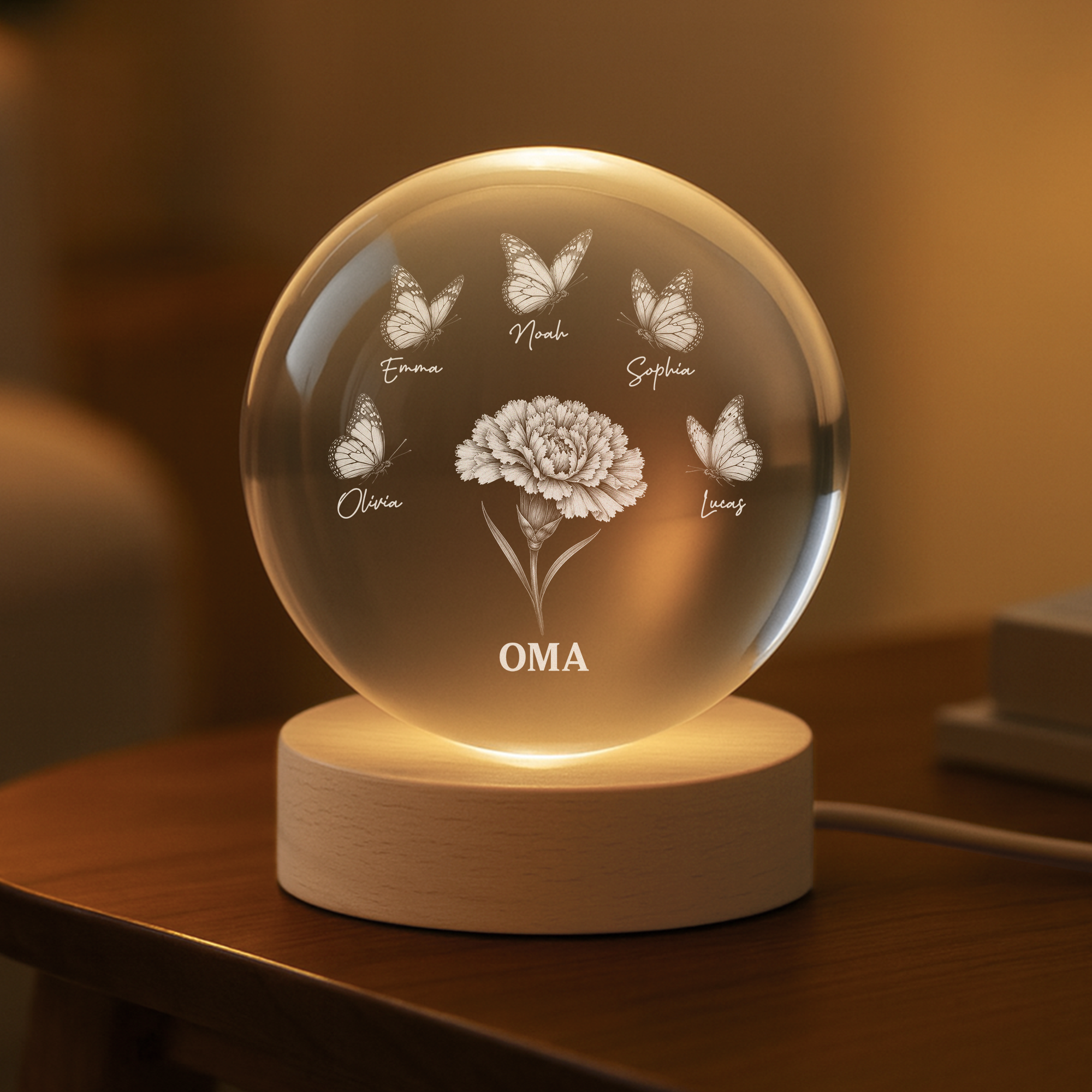 8530LGE2 blume  schmetterlinge personalisiertes geschenk  kristallkugel mama oma 8530lck2a