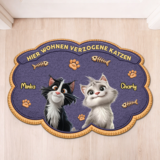 8558AGE1 hier wohnen verzogene katzen fussmatte katzen personalisiert unregelmassige form 8558adavrd_1