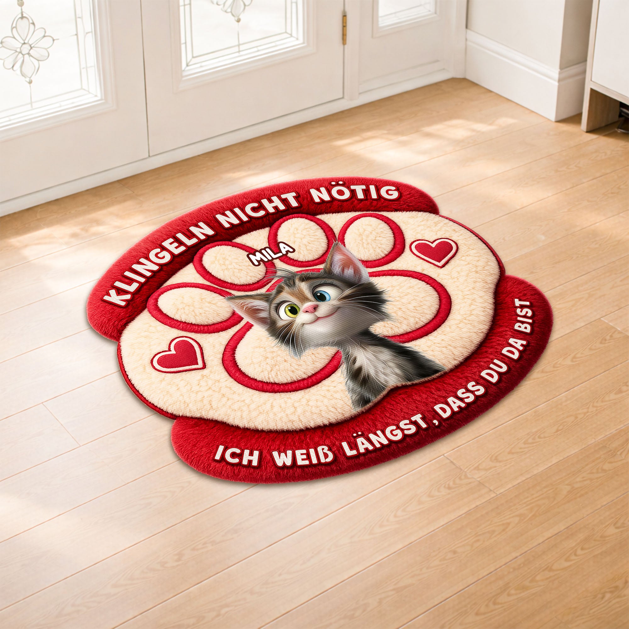 8564AGE1 klopfen nicht notig wir wissen langst dass du da bist fussmatte katzen personalisiert unregelmassige form 8564adavwd_1
