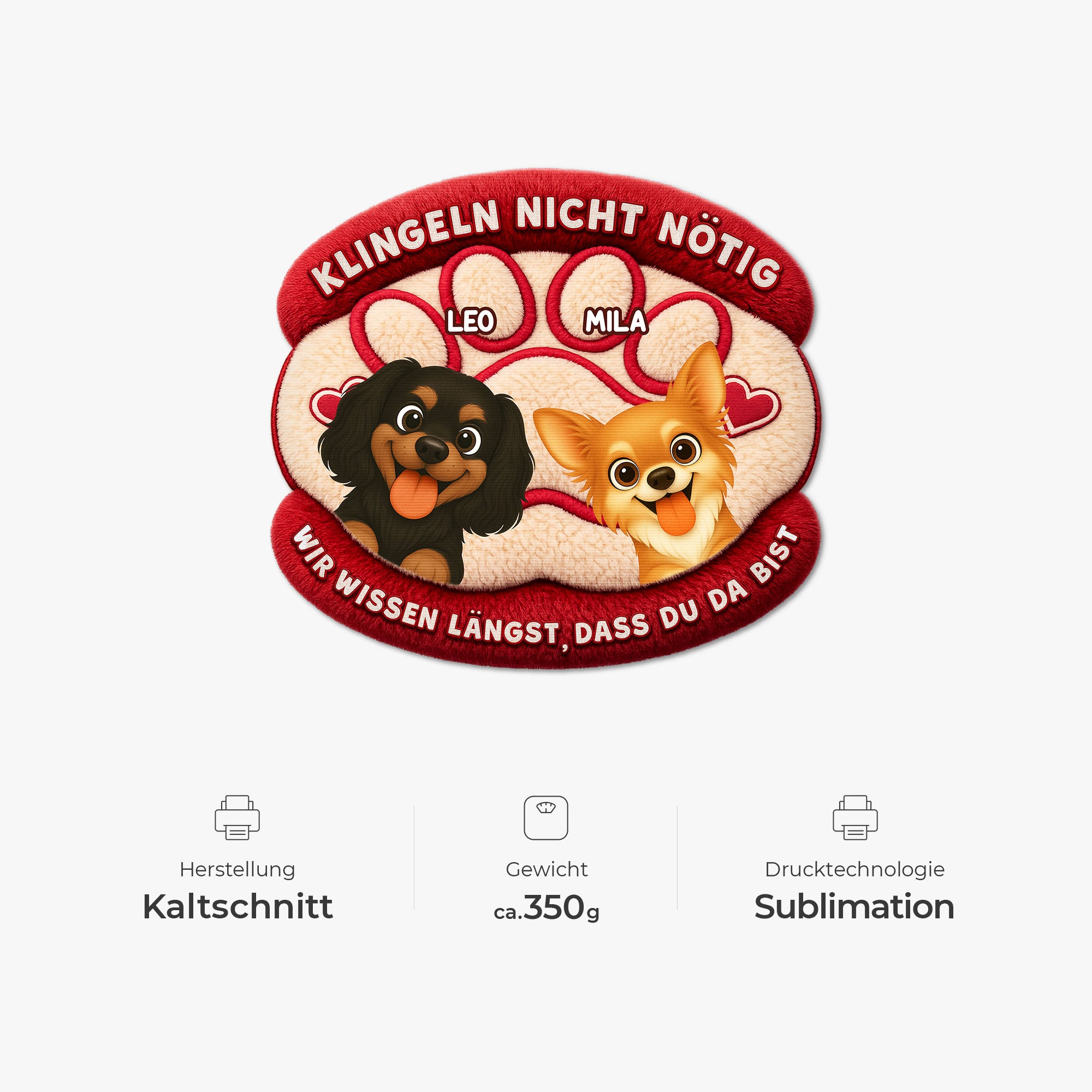 8564AGE1 klopfen nicht notig wir wissen langst dass du da bist fussmatte personalisiert hund_ unregelmassige form 8564adavwc_4