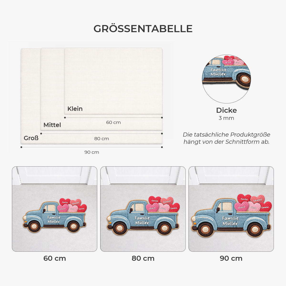 8608AGE3 3d druck effekt familie auto mit herzen fussmatte personalisiert familie_ unregelmassige form 8608adneli