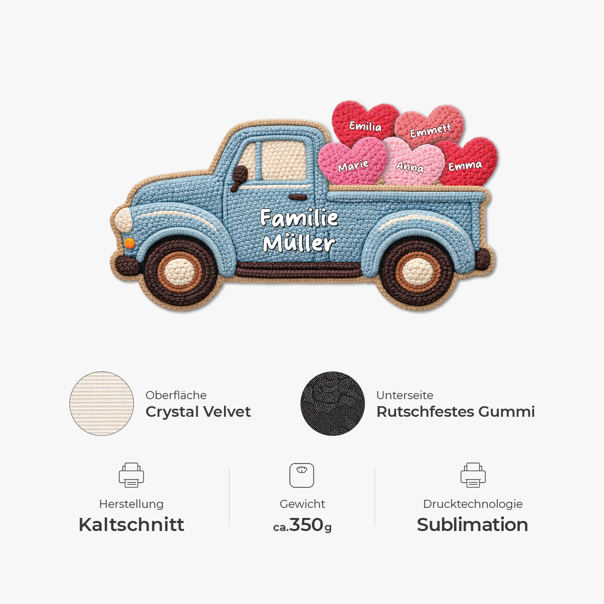 8608AGE4 3d druck effekt familie auto mit herzen fussmatte personalisiert familie_ unregelmassige form 8608adneli