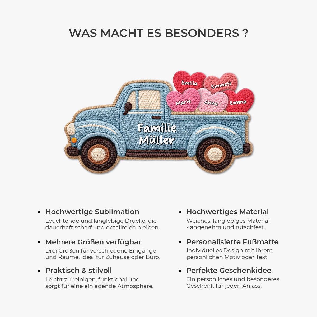 8608AGE6 3d druck effekt familie auto mit herzen fussmatte personalisiert familie_ unregelmassige form 8608adneli