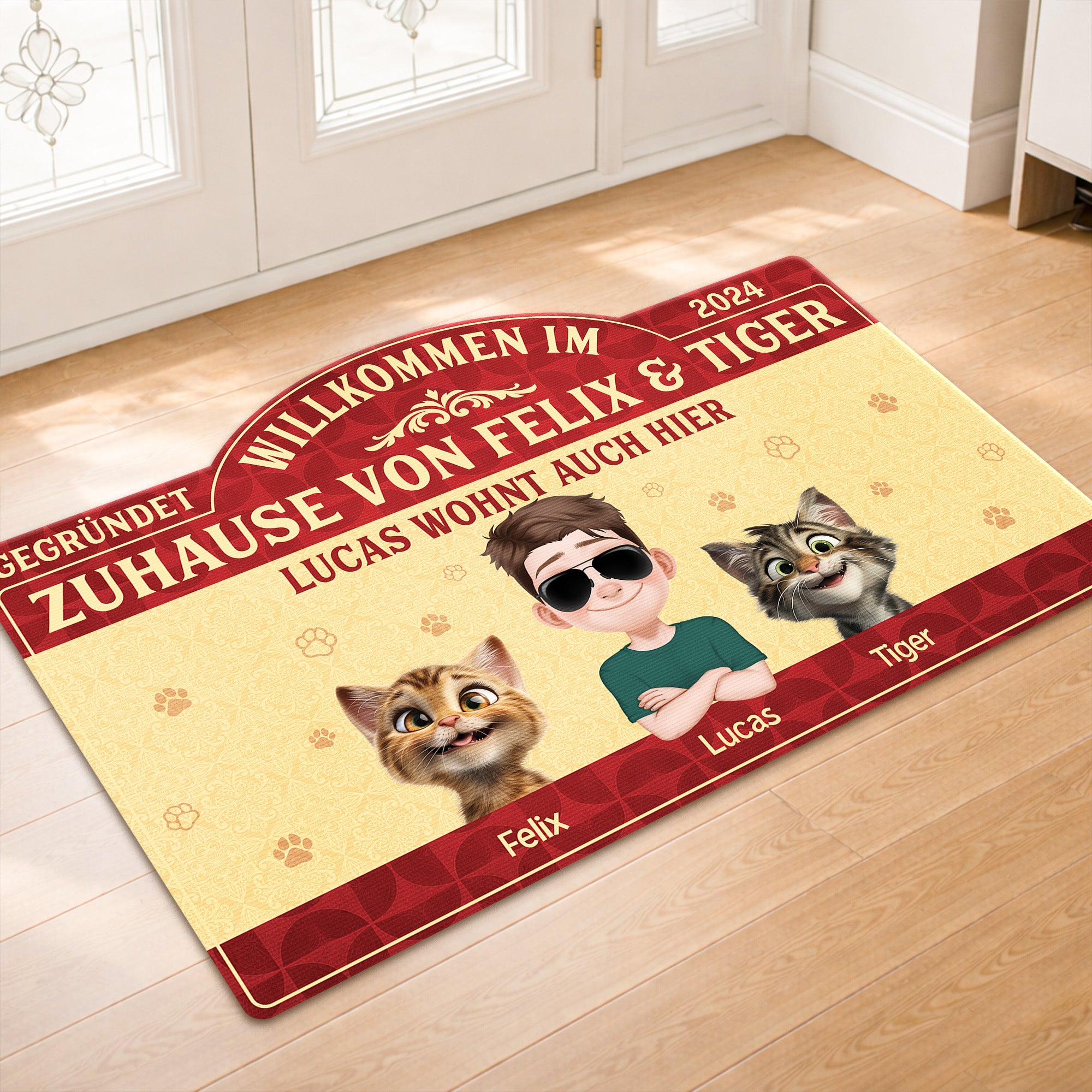 8609AGE1 willkommen im zuhause fussmatte katzen personalisiert unregelmassige form 8609adavmd_2