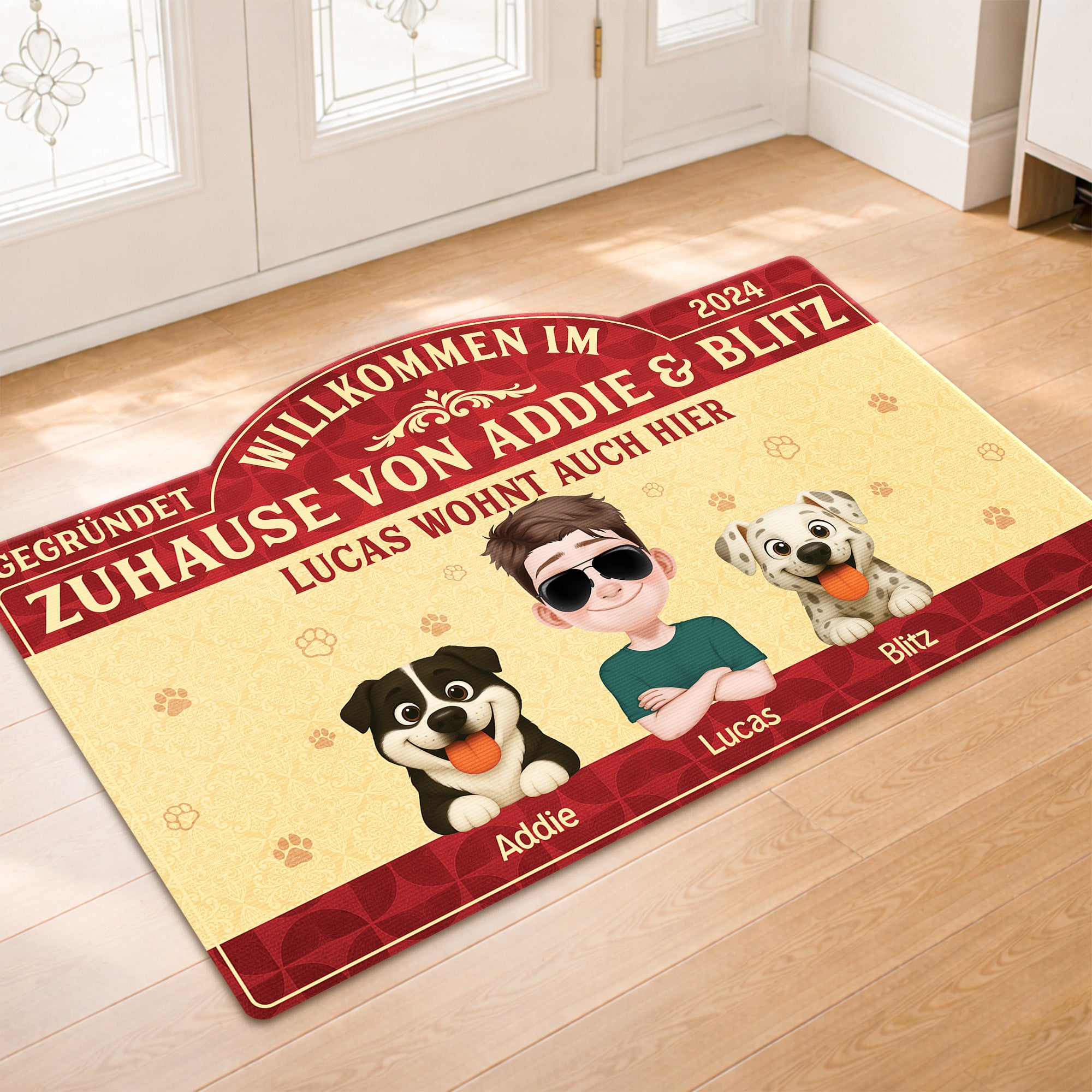 8609AGE1 willkommen im zuhause fussmatte personalisiert hund_ unregelmassige form 8609adavmc_2